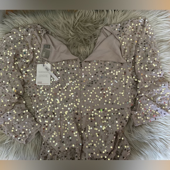 NWT ASOS DESIGN midi dress with batwing sleeve and wrap waist in scatter sequin - Picture 12 of 14